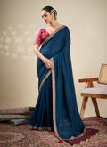 Nayoora Navy Blue Vichitra Silk Embroidered Zari Saree with Rani Pink Blouse