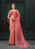 Nayoora Peach Pink Zari Organza Satin Saree with Embroidered Blouse