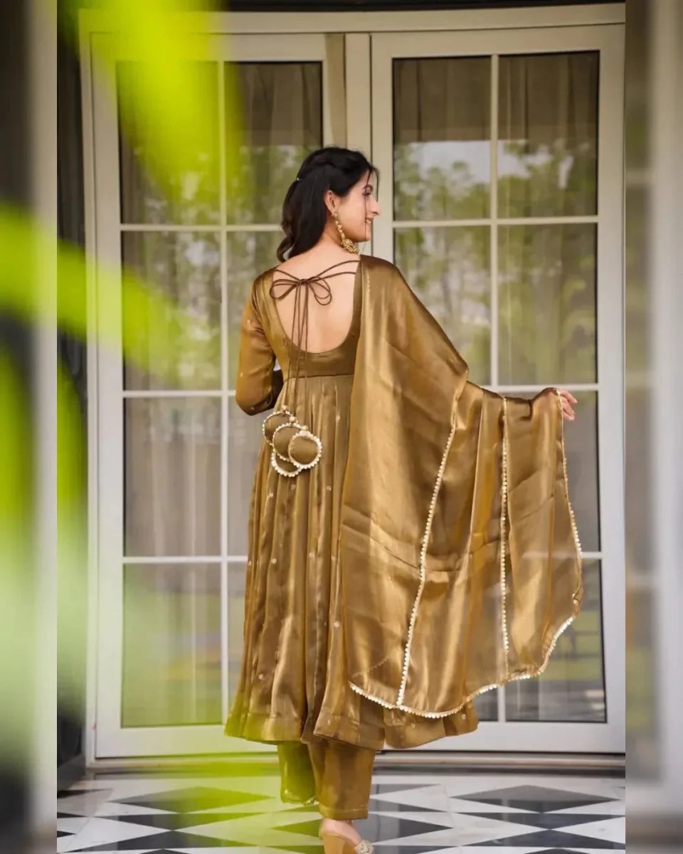 Nayoora Antique Bronze Thread Work Jimmy Choo Anarkali Suit Set - Nayoora