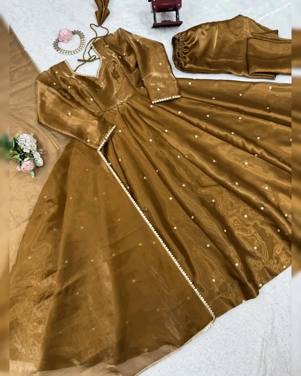 Nayoora Antique Bronze Thread Work Jimmy Choo Anarkali Suit Set - Nayoora