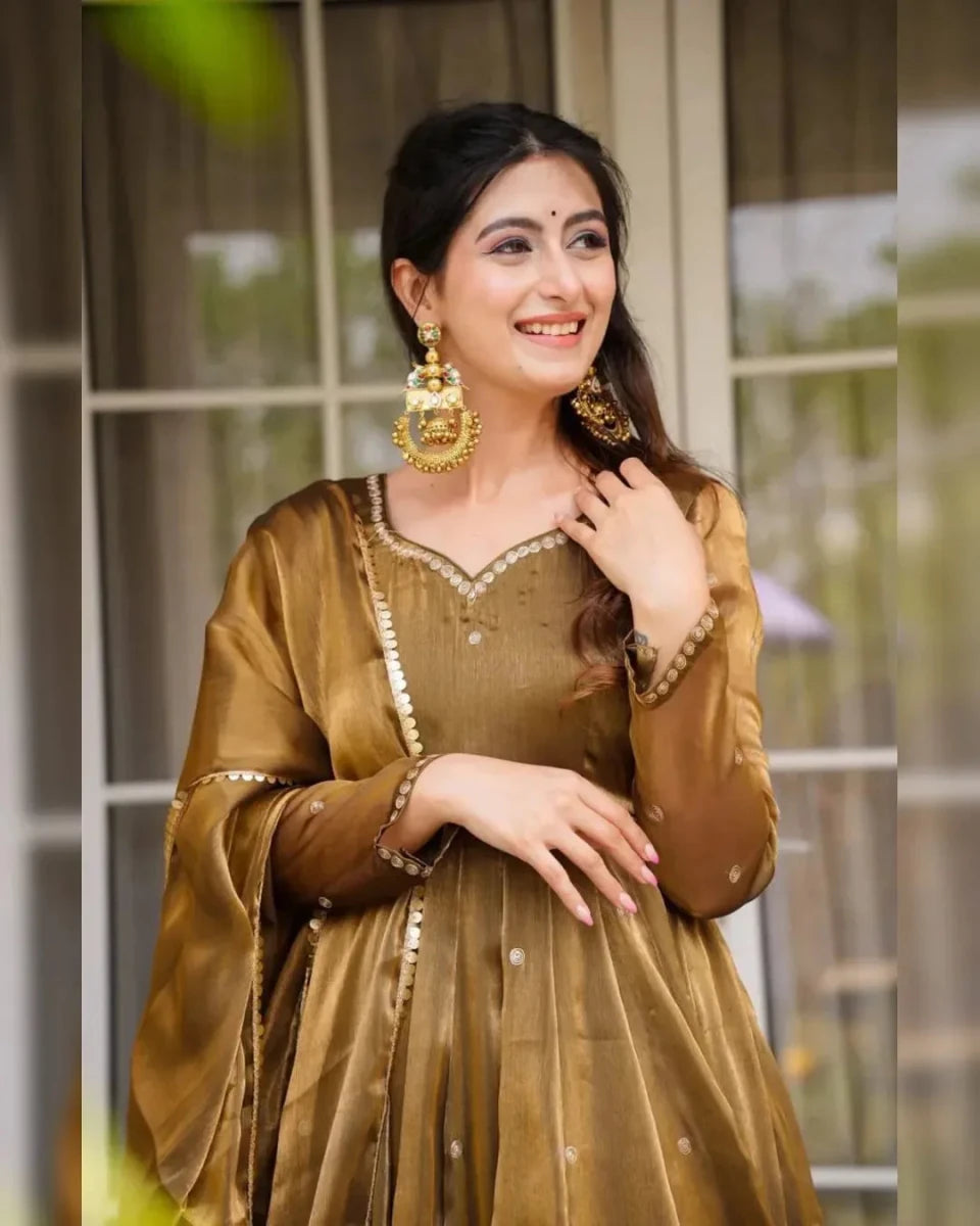Nayoora Antique Bronze Thread Work Jimmy Choo Anarkali Suit Set - Nayoora