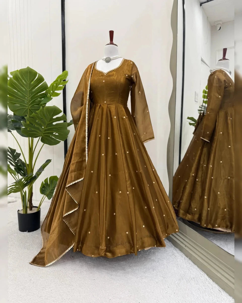 Nayoora Antique Bronze Thread Work Jimmy Choo Anarkali Suit Set - Nayoora