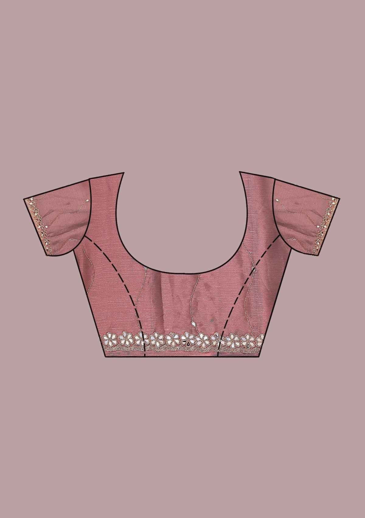 Nayoora Baby Pink Burberry Silk Saree – Real Mirror Work & Cutwork Border - Nayoora