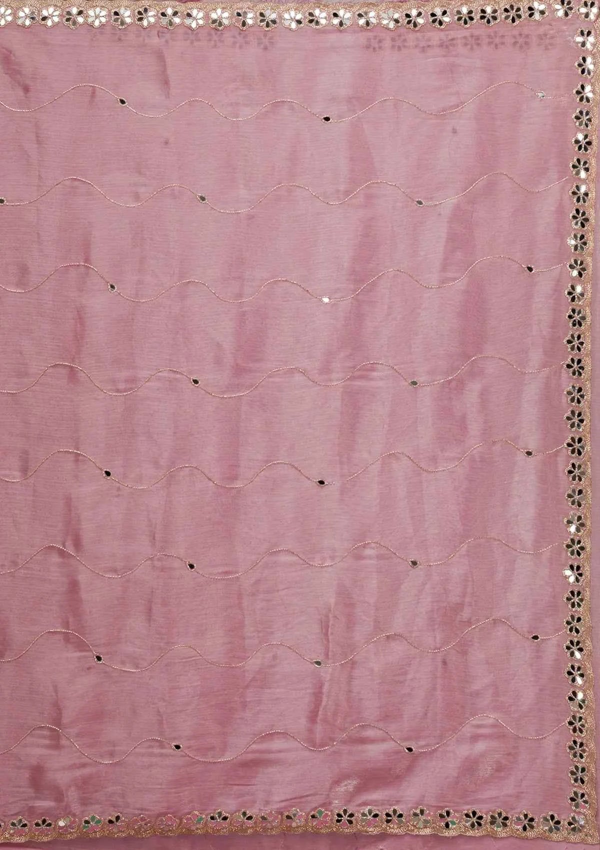 Nayoora Baby Pink Burberry Silk Saree – Real Mirror Work & Cutwork Border - Nayoora
