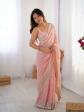 Nayoora Blush Pink Georgette Sequin Jaal Saree - Nayoora