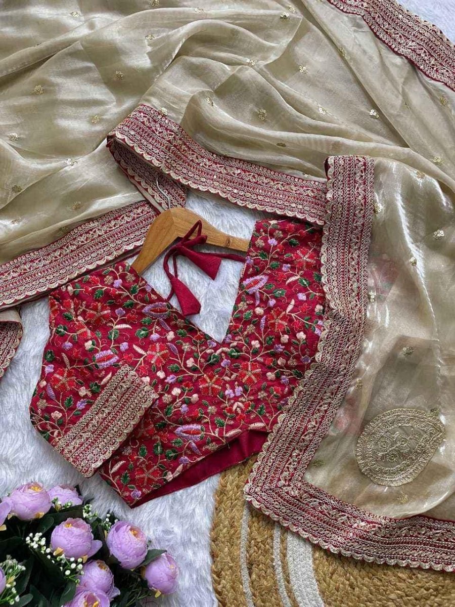 Nayoora Blush Pink Jimmy Choo Saree with Stitched Blouse - Nayoora