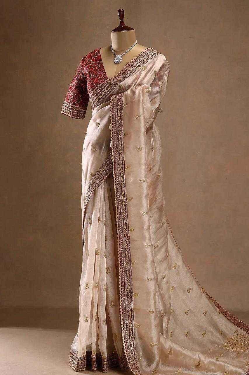 Nayoora Blush Pink Jimmy Choo Saree with Stitched Blouse - Nayoora