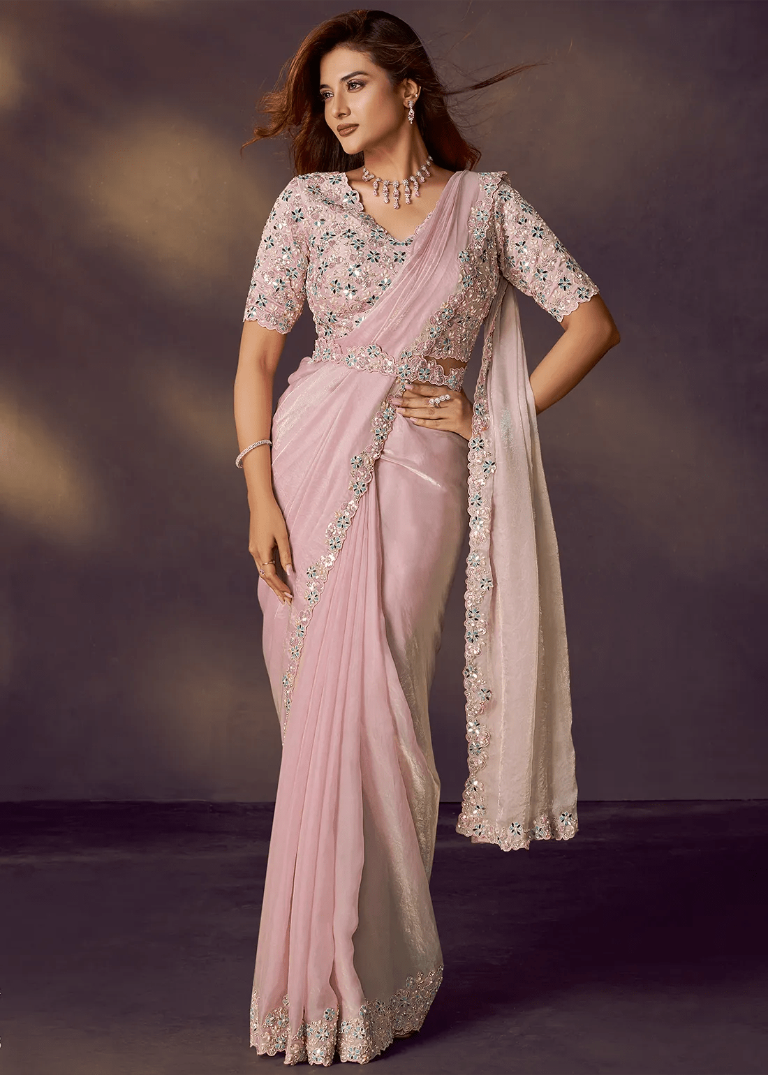 Nayoora Blush Pink Ready - to - Wear Saree - Nayoora