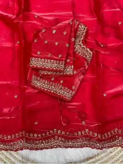 Nayoora Bridal Red Jimmy Choo Saree – Sequin Zari Work & Stitched Blouse - Nayoora