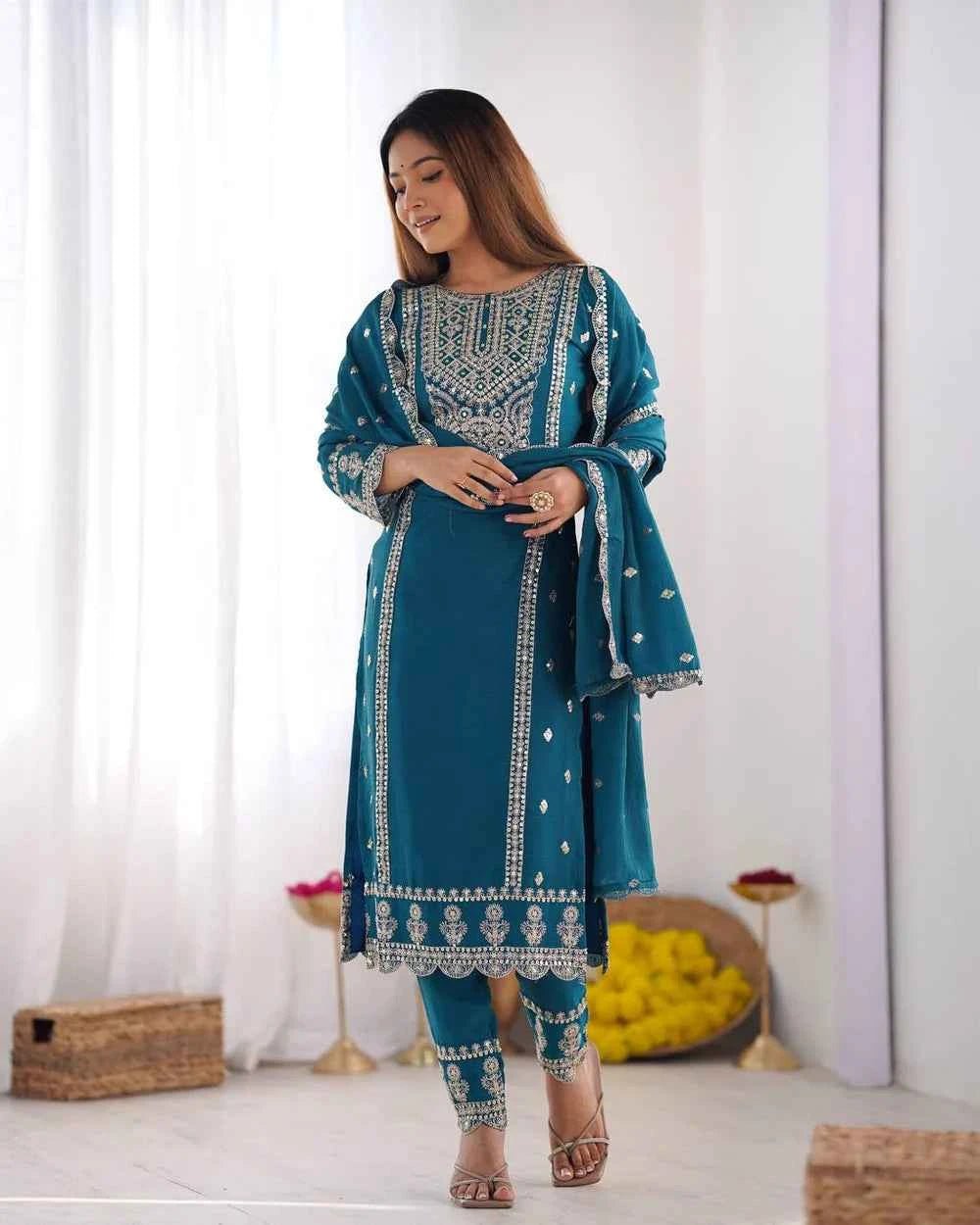 Nayoora Cerulean Embroidered Kurta Palazzo Set - Nayoora
