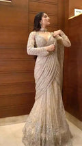 Nayoora Champagne Net Saree – Ready - to - Wear All - Over Sequin Work - Nayoora