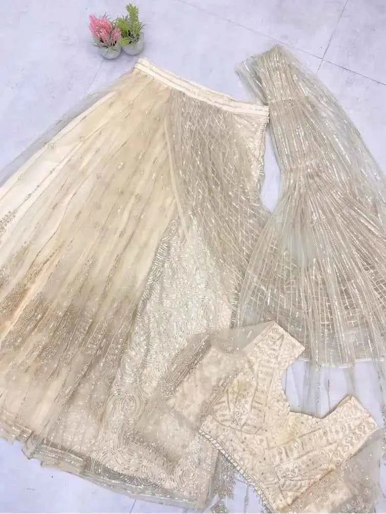 Nayoora Champagne Net Saree – Ready - to - Wear All - Over Sequin Work - Nayoora