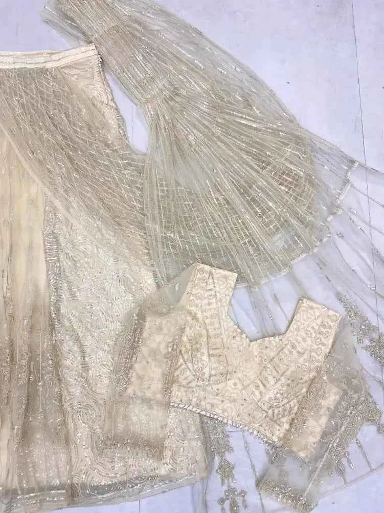 Nayoora Champagne Net Saree – Ready - to - Wear All - Over Sequin Work - Nayoora