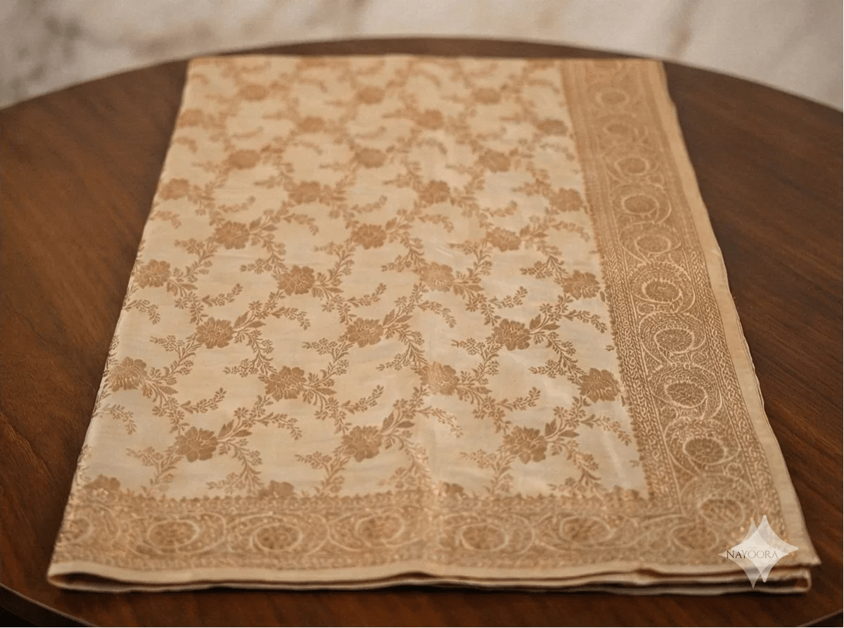 Nayoora Cream Banarasi Silk Saree with Stone Embellished Zari - Nayoora