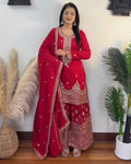 Nayoora Crimson Chinon Embroidered Palazzo Suit - Nayoora