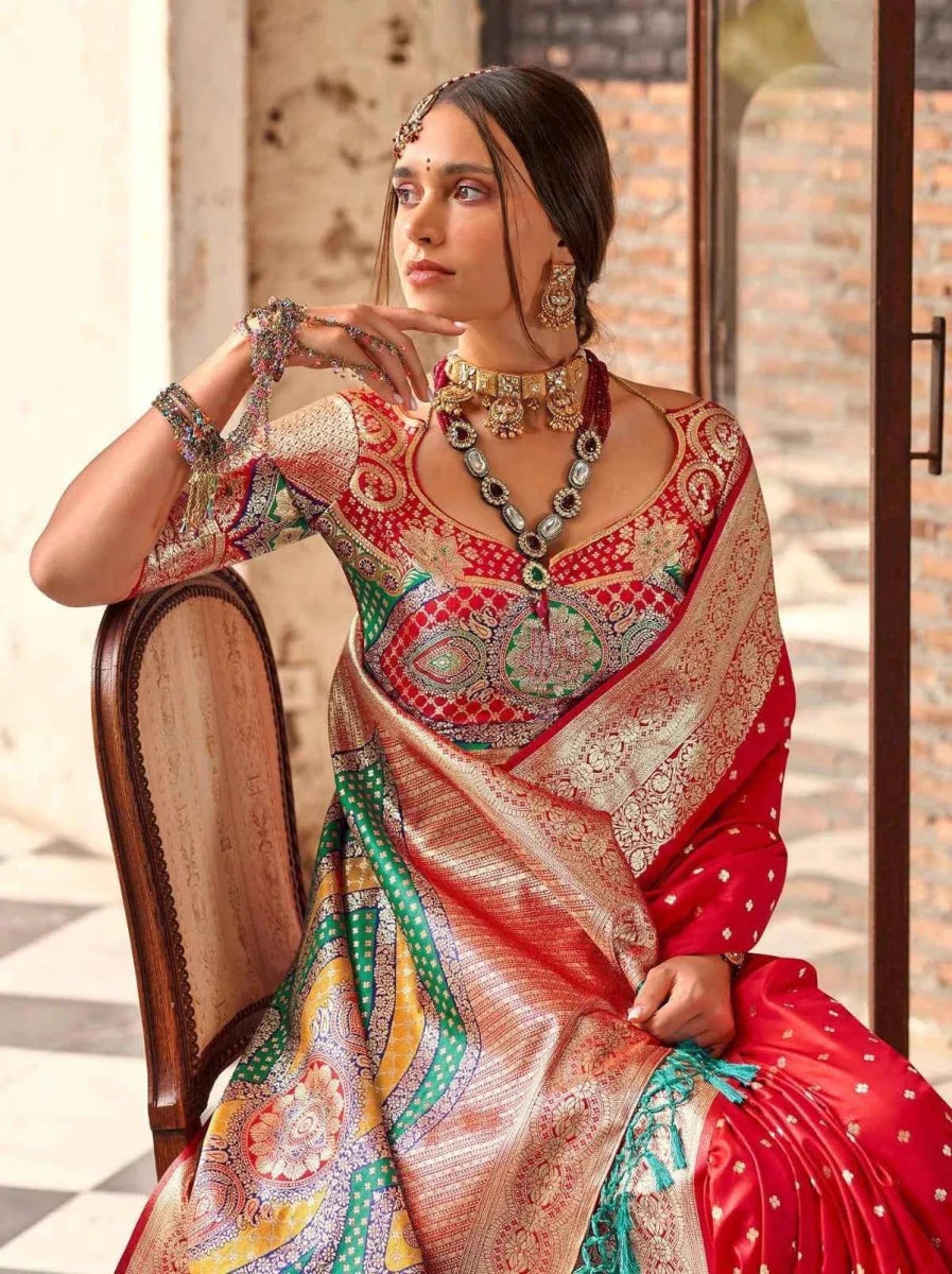 Nayoora Crimson Red Soft Silk Wedding Saree - Nayoora