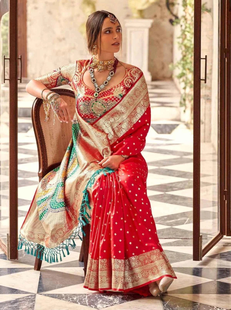 Nayoora Crimson Red Soft Silk Wedding Saree - Nayoora