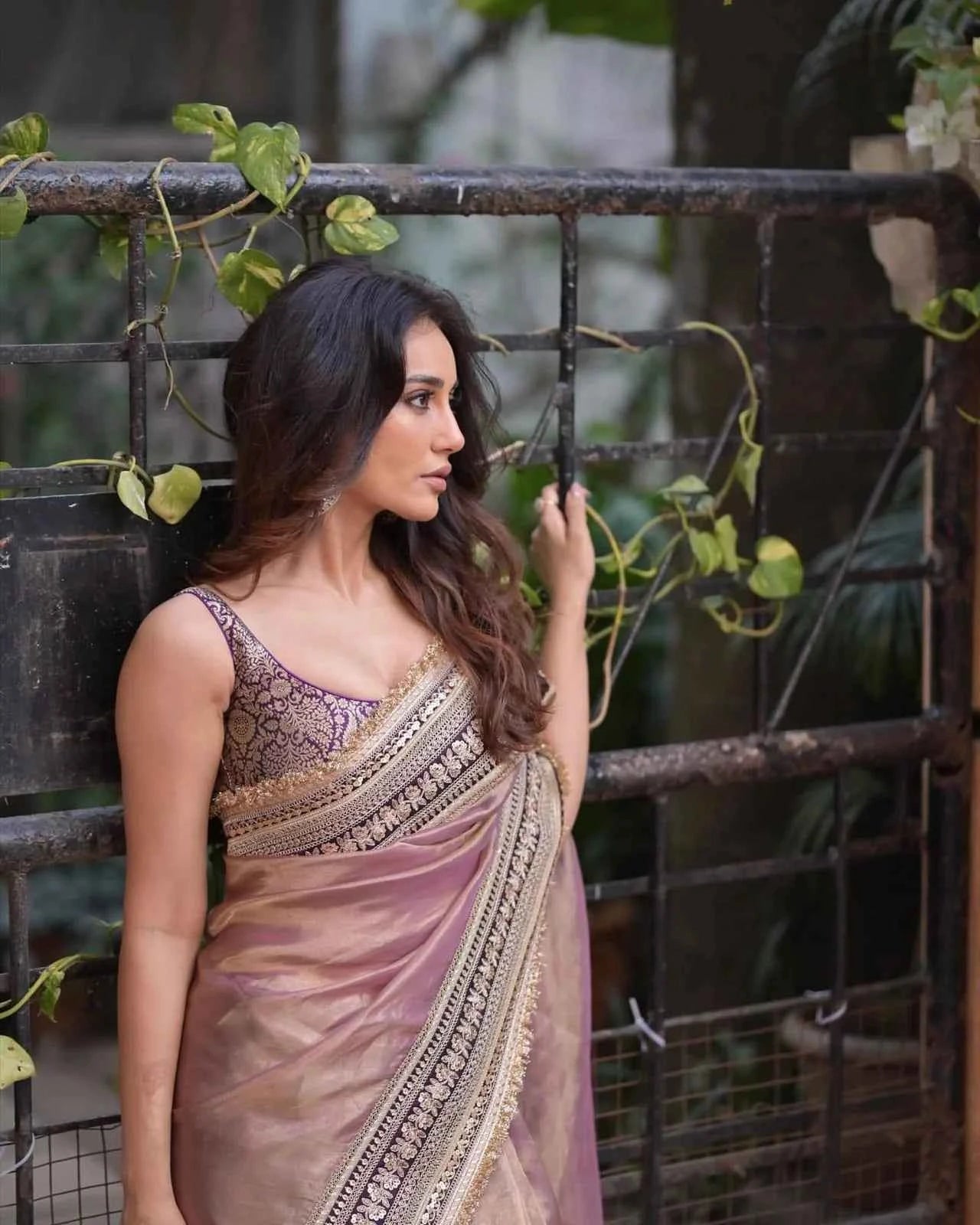 Nayoora Dual - Tone Mauve Saree – Heavy Zari Border & Jacquard Blouse - Nayoora