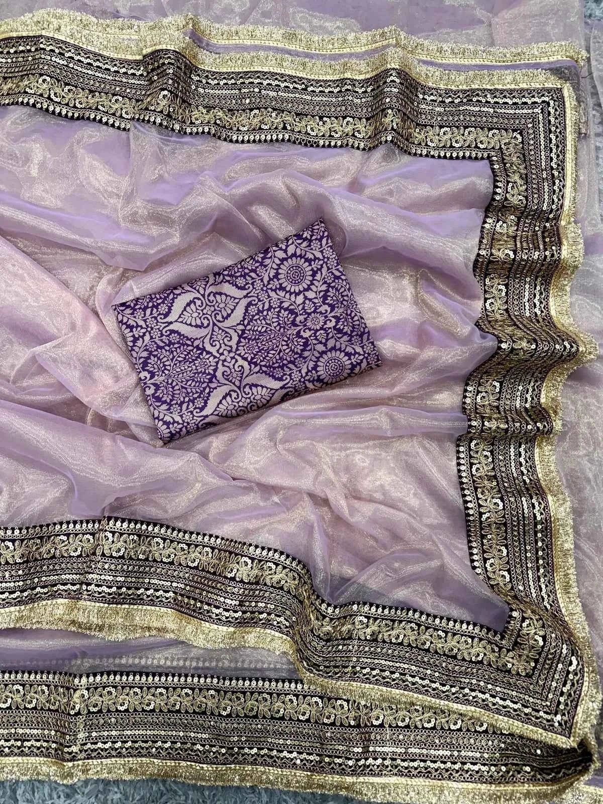 Nayoora Dual - Tone Mauve Saree – Heavy Zari Border & Jacquard Blouse - Nayoora