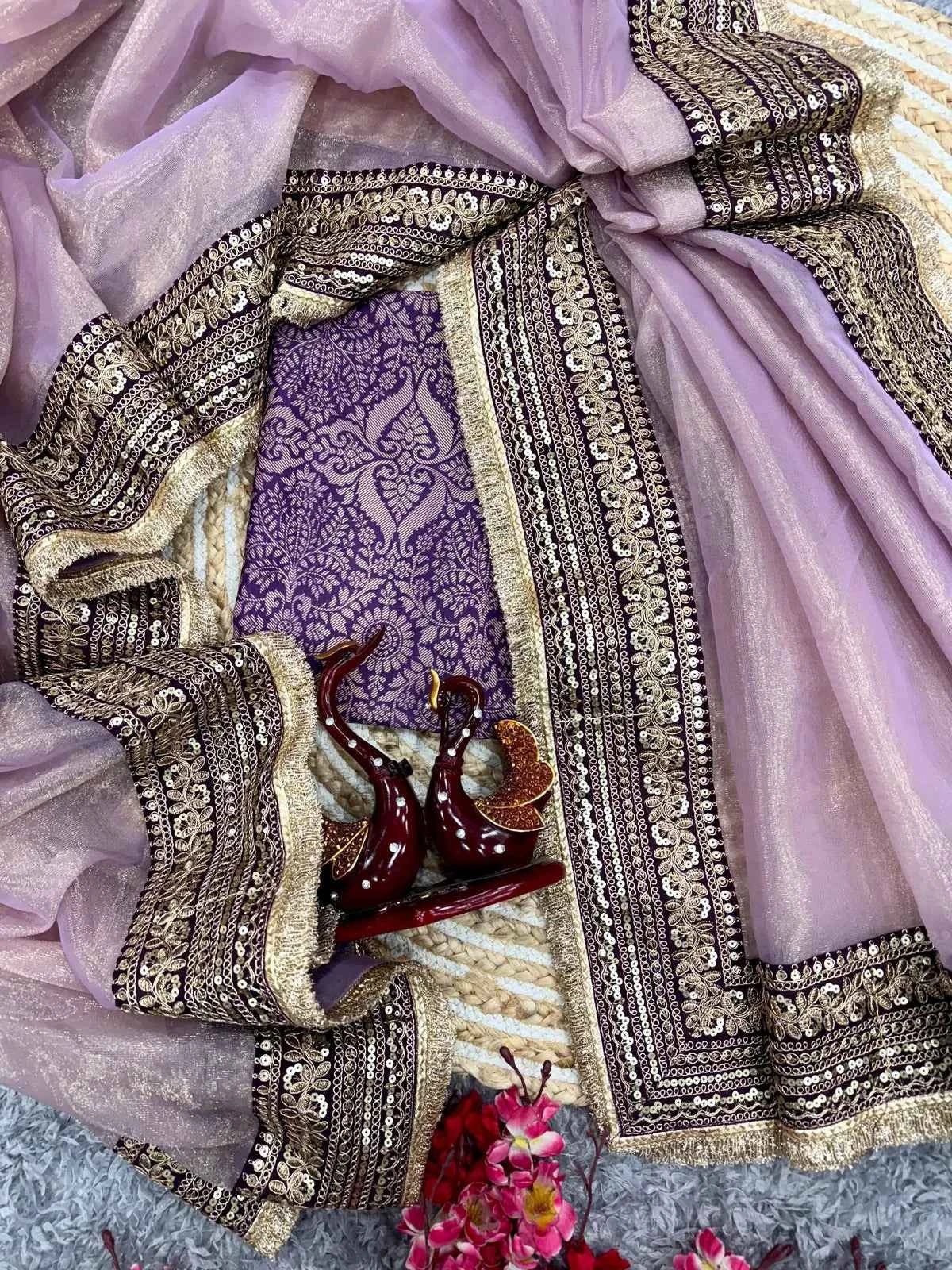 Nayoora Dual - Tone Mauve Saree – Heavy Zari Border & Jacquard Blouse - Nayoora