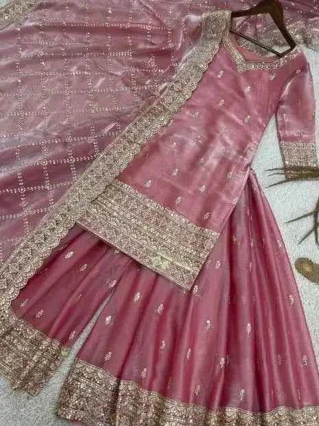 Nayoora Dusty Pink Jimmy Choo Palazzo Suit – Ready - to - Wear Sequin Work - Nayoora