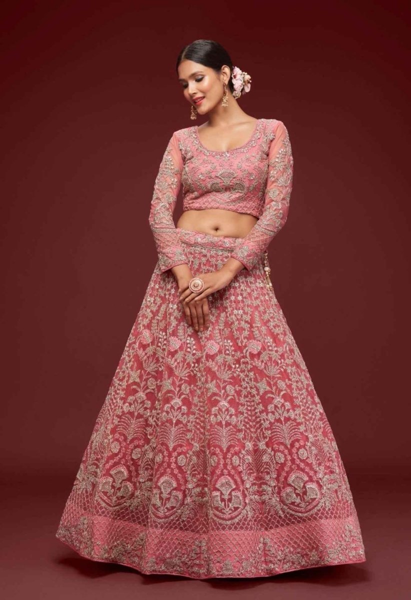 Nayoora Dusty Pink Net Lehenga – Heavy Dori & Zari Embroidery - Nayoora