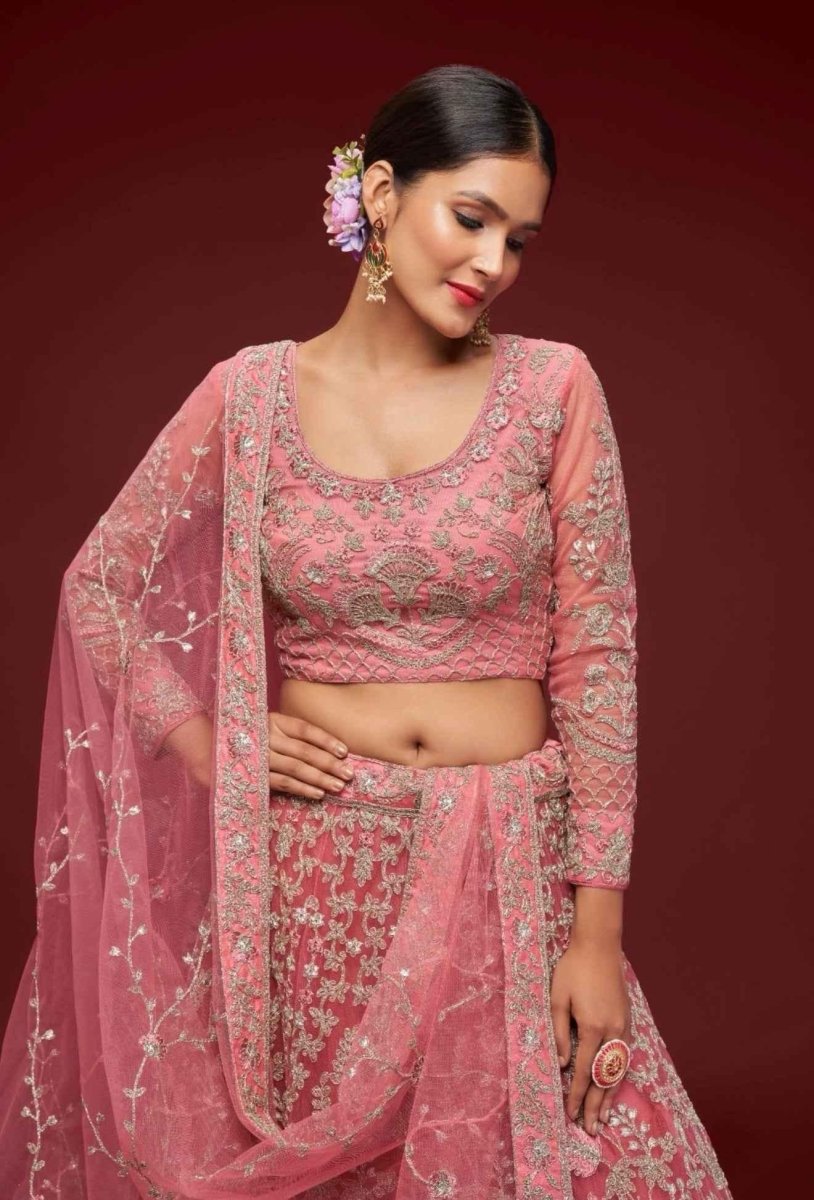 Nayoora Dusty Pink Net Lehenga – Heavy Dori & Zari Embroidery - Nayoora