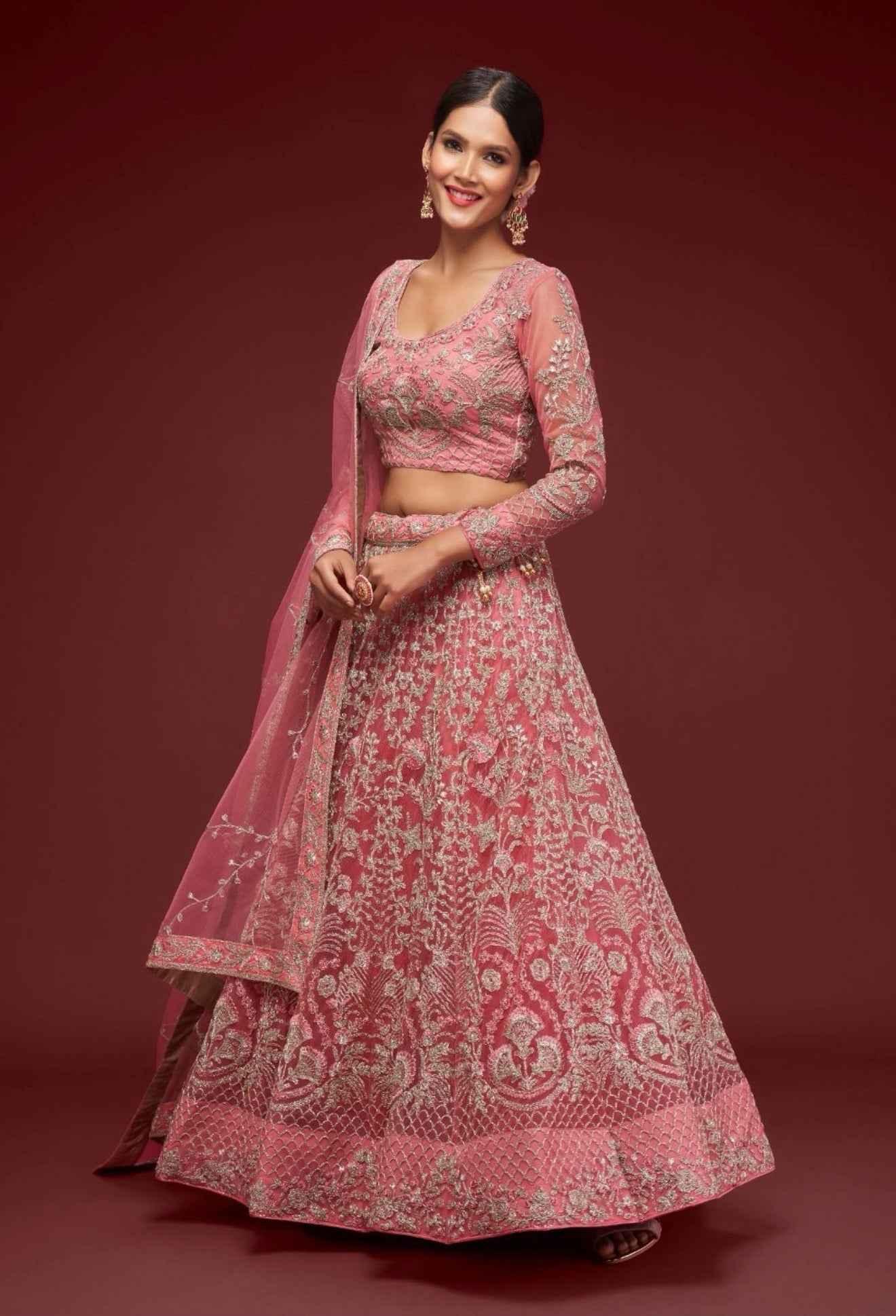 Nayoora Dusty Pink Net Lehenga – Heavy Dori & Zari Embroidery - Nayoora