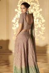 Nayoora Dusty Rose Sage Green Embellished Georgette Palazzo Suit with Dupatta - View 3