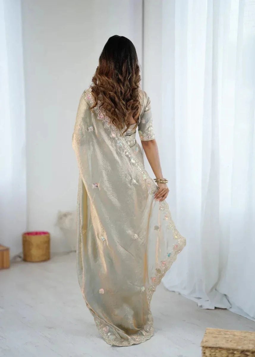 Nayoora Fendy Two - Tone Satin Embroidered Saree - Nayoora