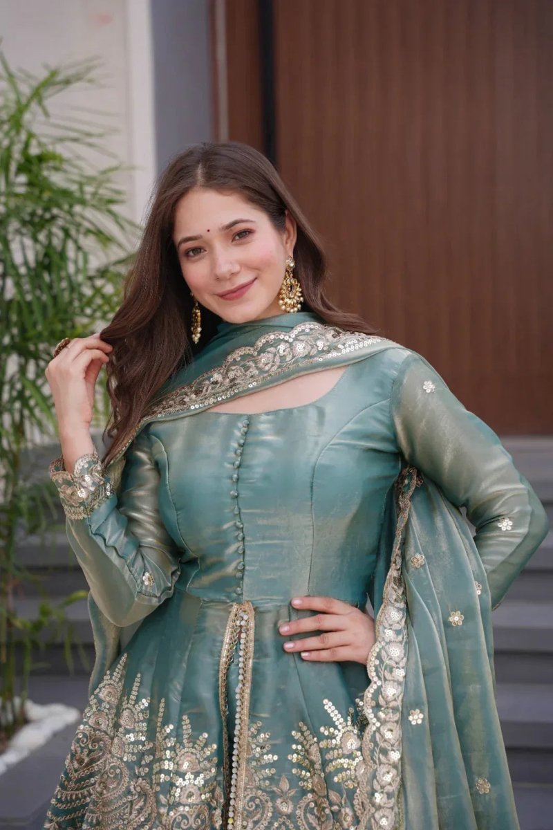 Nayoora Firozi Mirror - Embroidered Satin Sharara Suit | Designer Wedding Sharara Set - Nayoora