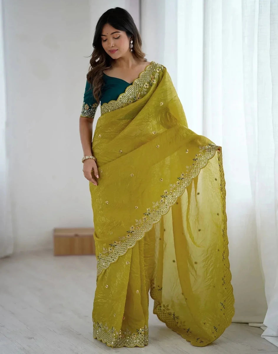 Nayoora Gold Crush Embroidered Satin Designer Saree - Nayoora