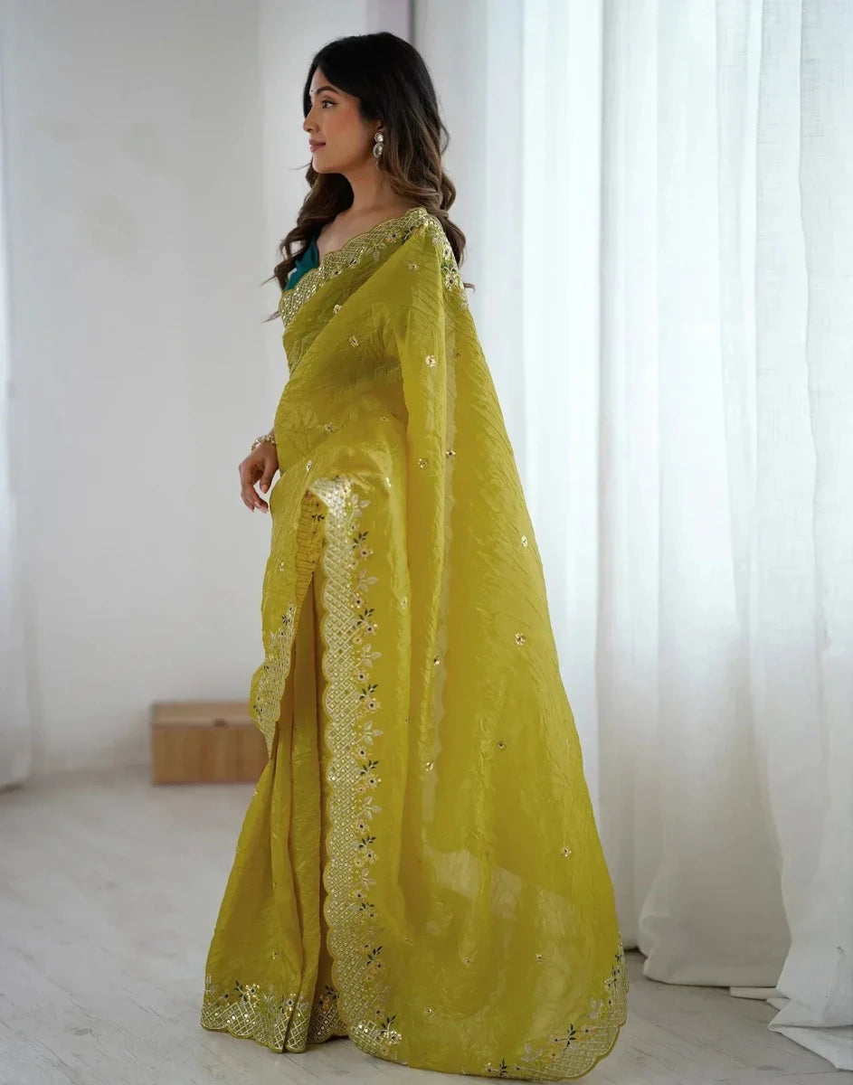 Nayoora Gold Crush Embroidered Satin Designer Saree - Nayoora
