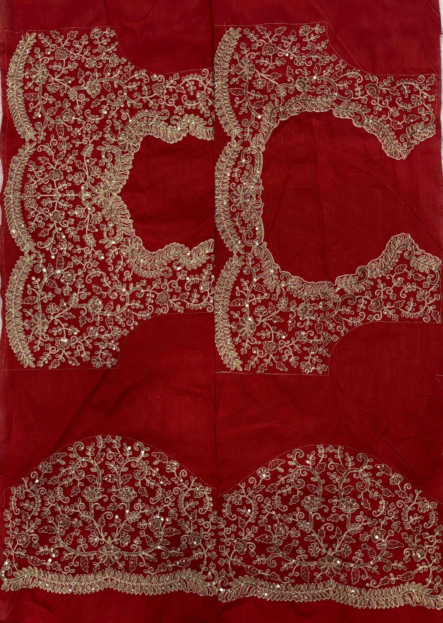 Nayoora Golden Tissue Saree – Heavy Embroidered Red Contrast Blouse - Nayoora