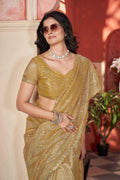 Nayoora Golden Twill Net Saree – Two-Tone Sequin & Beads Work - Nayoora