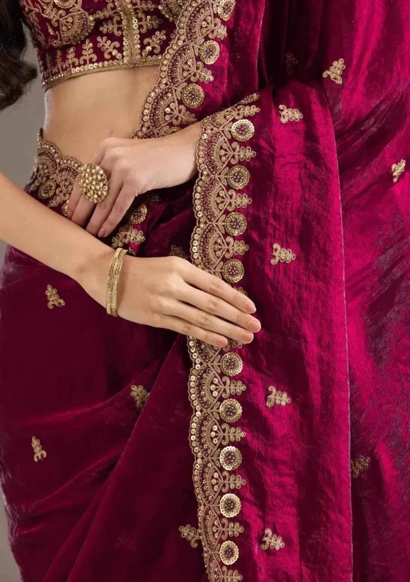 Nayoora Hot Pink Satin Silk Saree – Heavy Jari & Cutwork Embroidery - Nayoora