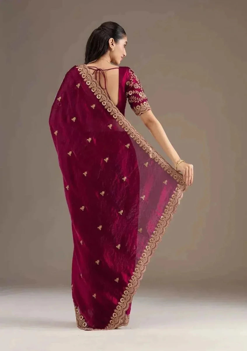 Nayoora Hot Pink Satin Silk Saree – Heavy Jari & Cutwork Embroidery - Nayoora