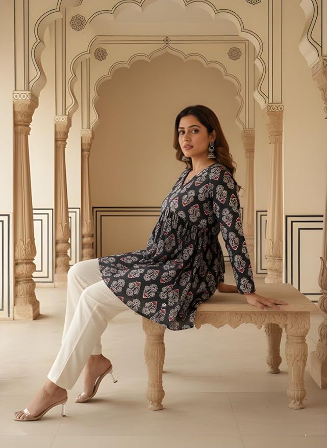 Nayoora Indigo Bloom Artisanal Rayon Tunic - Nayoora