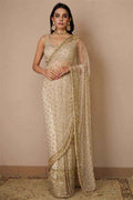 Nayoora Ivory Gold Butterfly Net Saree – Heavy Sequin Butta & Cutwork Border - Nayoora