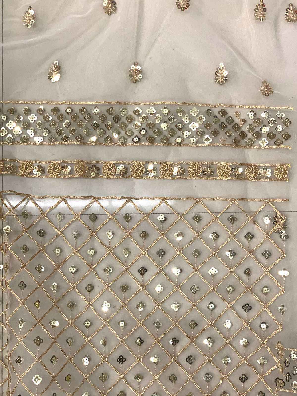 Nayoora Ivory Gold Butterfly Net Saree – Heavy Sequin Butta & Cutwork Border - Nayoora