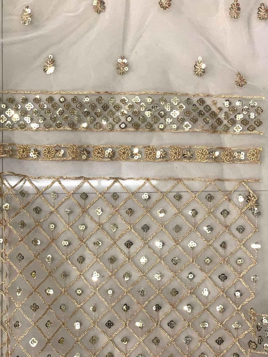 Nayoora Ivory Gold Butterfly Net Saree – Heavy Sequin Butta & Cutwork Border | Designer Wedding Saree - Nayoora