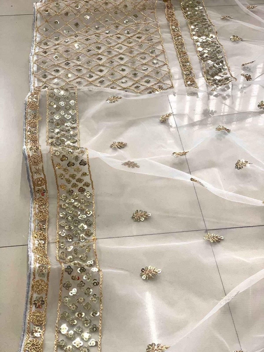 Nayoora Ivory Gold Butterfly Net Saree – Heavy Sequin Butta & Cutwork Border | Designer Wedding Saree - Nayoora