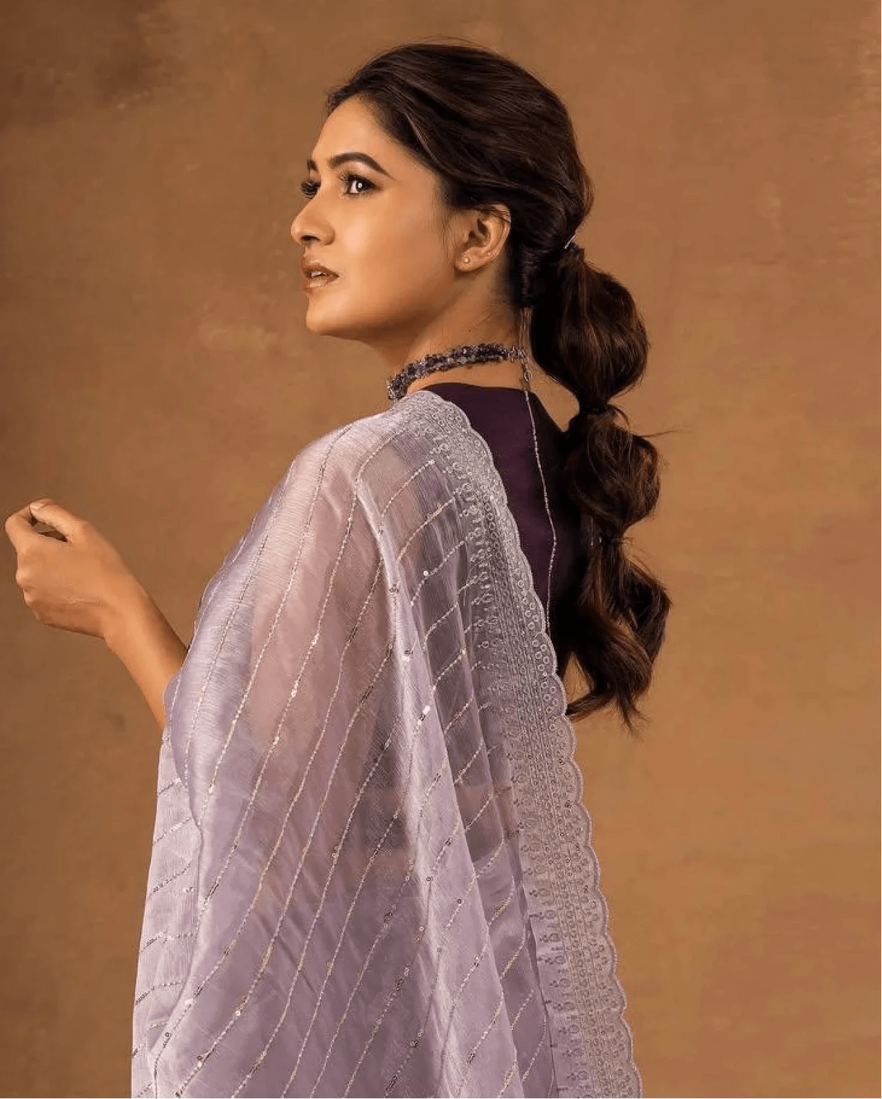 Nayoora Lavender Soft Burberry Saree – Sequin & Zari Embroidery Work - Nayoora