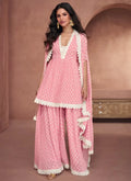 Nayoora Luxe Baby Pink Pleated Georgette Lace Peplum Palazzo Suit - Nayoora