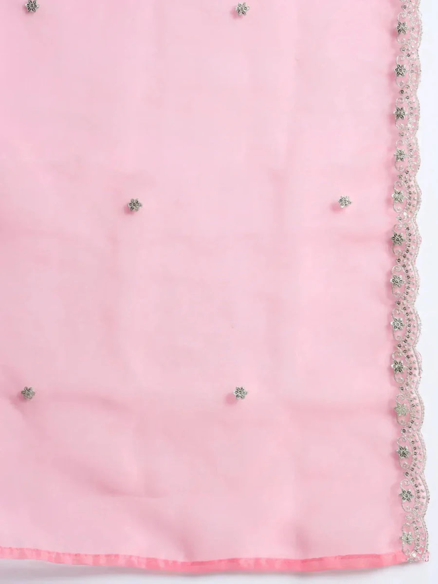 Nayoora Luxe Bright Pink Silk Blend Embroidered Kurti Pant Set - Nayoora