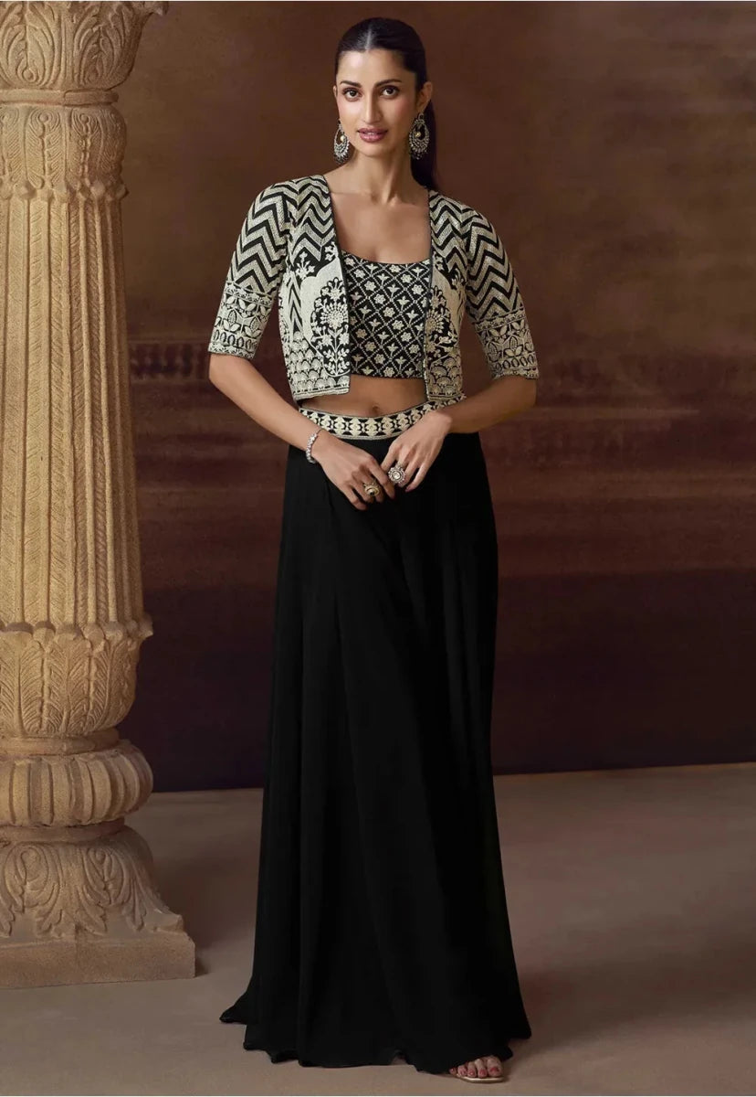 Nayoora Luxe Burnished Copper Real Mirror Work Jacket Style Chinnon Co - Ord Set - Nayoora