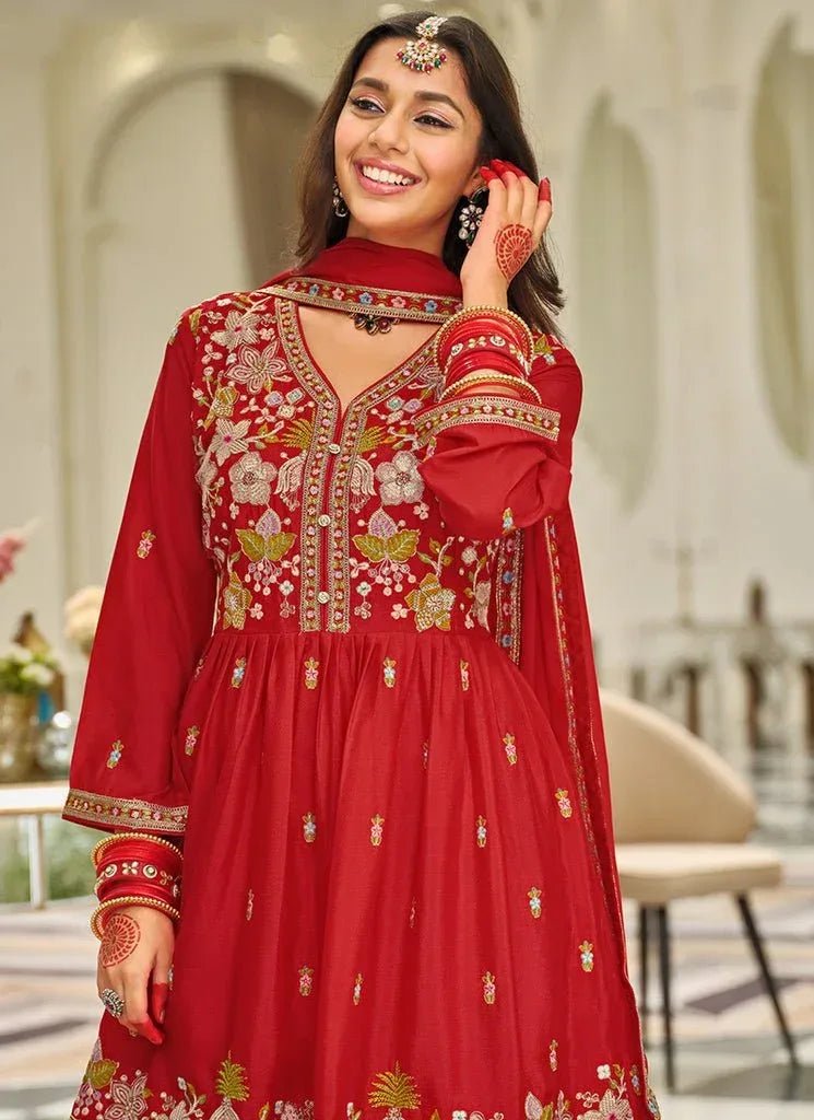 Nayoora Luxe Chinon Floral Embroidered Peplum Sharara Suit Set - Nayoora