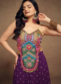 Nayoora Luxe Deep Purple Bohemian Beaded Bustier & Ruffle Palazzo Co - Ord Set - Nayoora