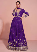 Nayoora Luxe Deep Violet Embroidered Georgette Anarkali Gown Set - Nayoora