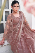 Nayoora Luxe Dusty Rose Metallic Ready - to - Wear Cutwork Sleeve Saree - Nayoora
